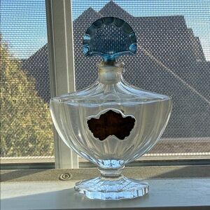 Baccarat Clear Glass Perfume bottleBlue Guerlin Stopper Etched Logo Paris 1921